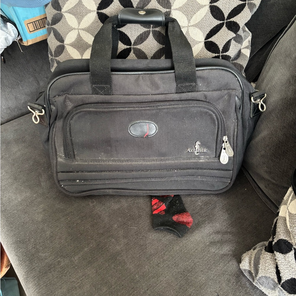 Black Briefcase with Durable Fabric and Detachable Strap
